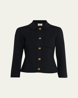 Saint Laurent Wool Button-Front Polo Cardigan