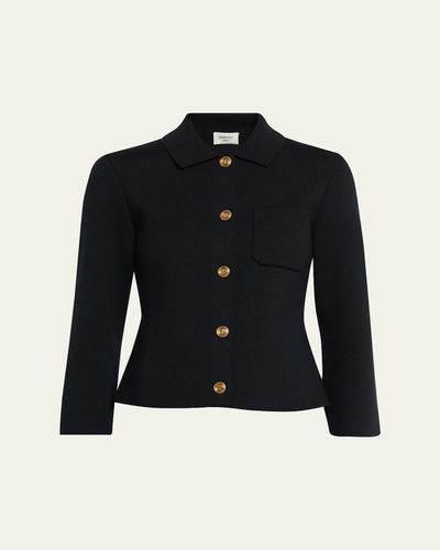Saint Laurent Wool Button-Front Polo Cardigan