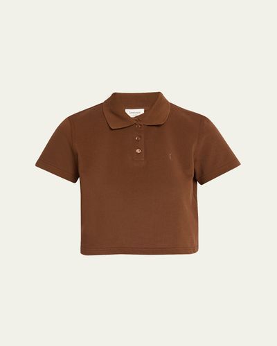 Saint Laurent YSL Cotton Pique Crop Polo Shirt