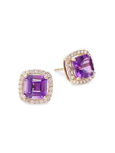 Saks Fifth Avenue Collection Women's 14K Gold, Diamond & Amethyst Stud Earrings
