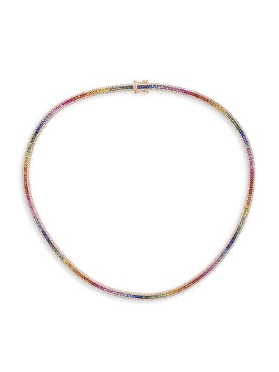 Saks Fifth Avenue Collection Women's 14K Rose Gold, Rainbow Sapphire & 2.70 TCW Diamond Tennis Necklace