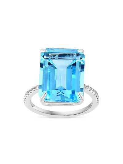 Saks Fifth Avenue Collection Women's 14K White Gold, Blue Topaz & 0.13 TCW Diamond Ring