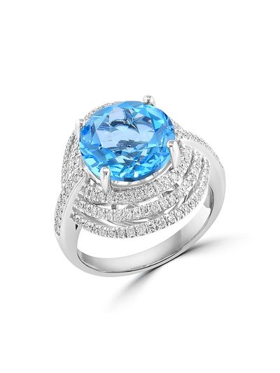 Saks Fifth Avenue Collection Women's 14K White Gold, Blue Topaz & 0.65 TCW Diamond Ring