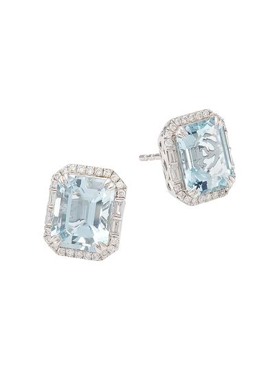 Saks Fifth Avenue Collection Women's 14K White Gold, Diamond & Aquamarine Earrings