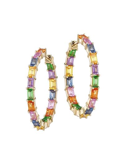 Saks Fifth Avenue Collection Women's 14K Yellow Gold & Sapphire Inside-Out Hoop Earrings