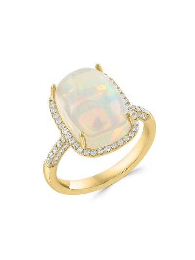 Saks Fifth Avenue Collection Women's 14K Yellow Gold, Ethiopian Opal & 0.40 TCW Diamond Halo Ring