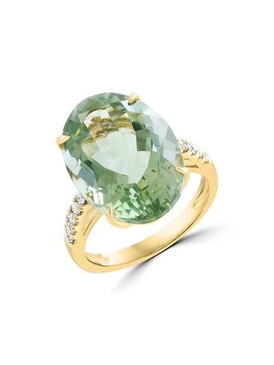 Saks Fifth Avenue Collection Women's 14K Yellow Gold, Green Amethyst & 0.20 TCW Diamond Ring