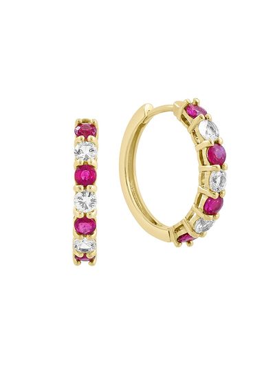 Saks Fifth Avenue Collection Women's 14K Yellow Gold, Ruby & 0.59 TCW Diamond Huggie Earrings