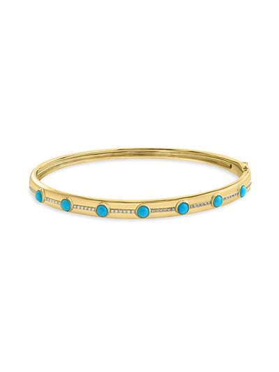 Saks Fifth Avenue Collection Women's 14K Yellow Gold, Turquoise & 0.19 TCW Diamond Bangle