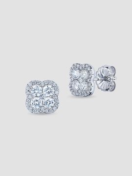 Saks Fifth Avenue Diamonds Women's 18K White Gold & 1.36 TCW Diamond Clover Stud Earrings