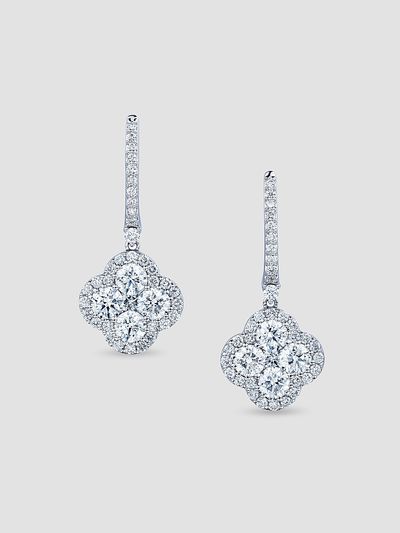 Saks Fifth Avenue Diamonds Women's 18K White Gold & 2.94 TCW Diamond Clover Drop Earrings