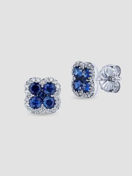 Saks Fifth Avenue Diamonds Women's 18K White Gold, Blue Sapphire & 0.24 TCW Diamond Clover Stud Earrings