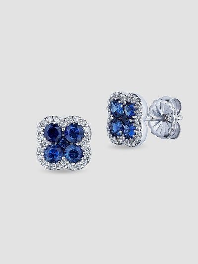 Saks Fifth Avenue Diamonds Women's 18K White Gold, Blue Sapphire & 0.24 TCW Diamond Clover Stud Earrings