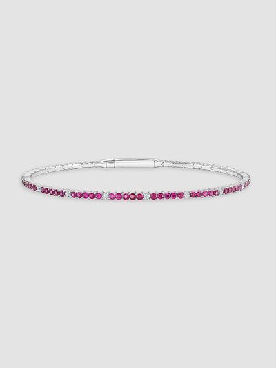 Saks Fifth Avenue Diamonds Women's 18K White Gold Diamond and Ruby Flex Bangle, 6.75"