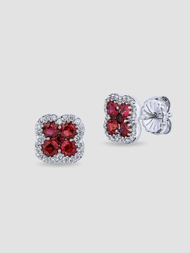 Saks Fifth Avenue Diamonds Women's 18K White Gold, Ruby & 0.24 TCW Diamond Clover Stud Earrings