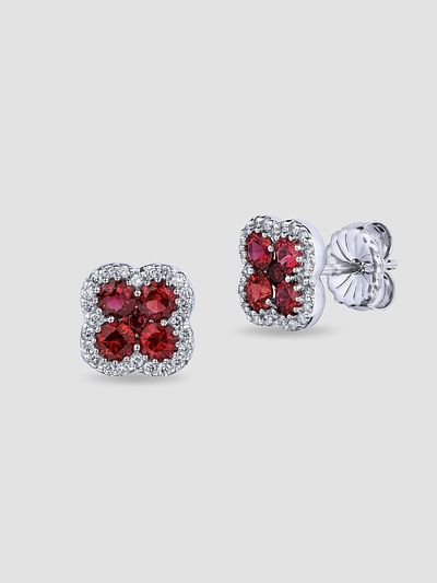 Saks Fifth Avenue Diamonds Women's 18K White Gold, Ruby & 0.24 TCW Diamond Clover Stud Earrings