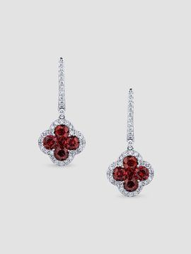 Saks Fifth Avenue Diamonds Women's 18K White Gold, Ruby & 0.82 TCW Diamond Clover Drop Earrings