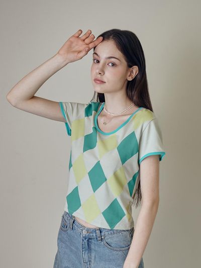 salad bowls ARGYLE UNECK T-SHIRT [GREEN]