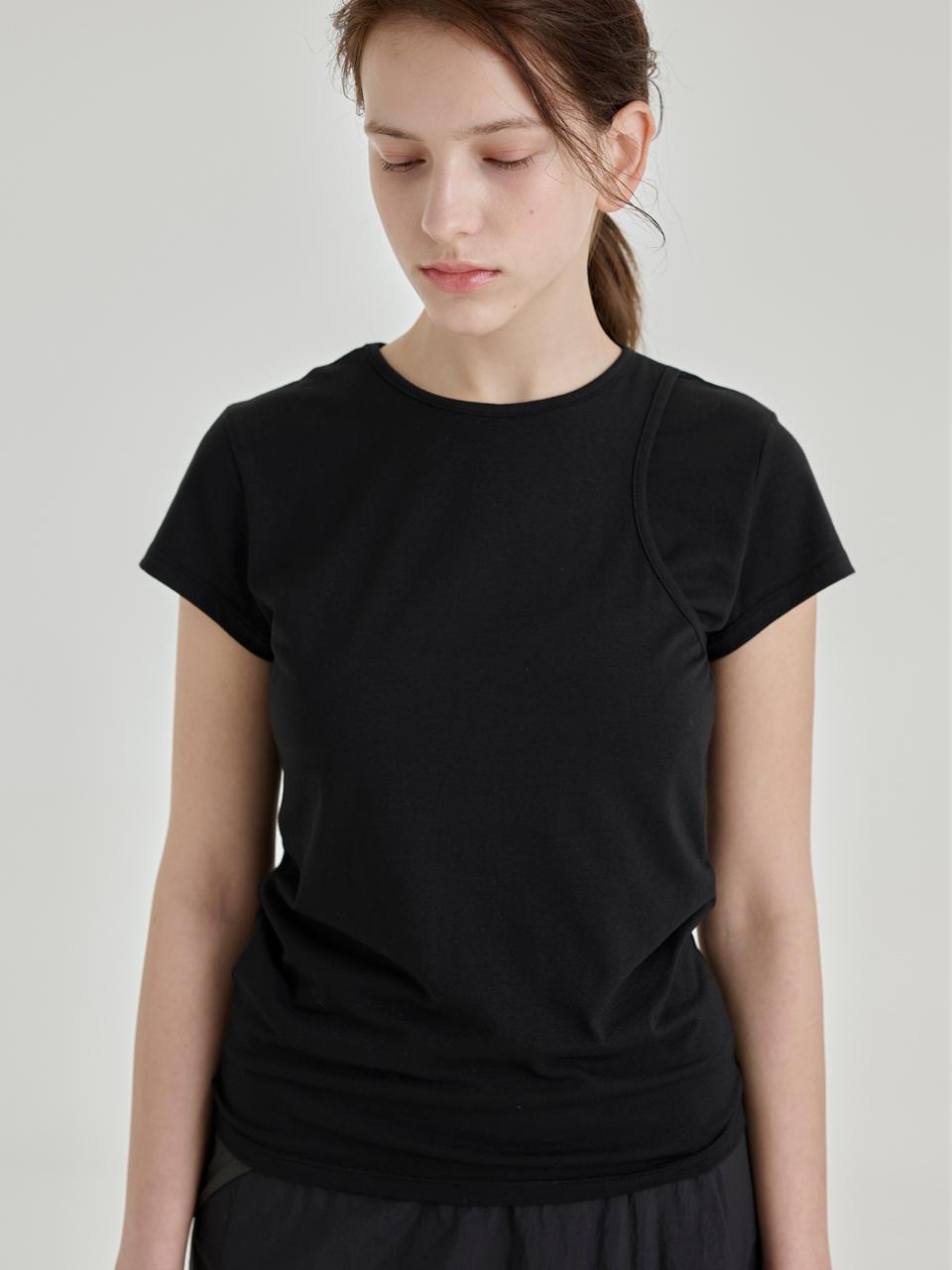 salad bowls ONE SHOULDER LAYERED T-SHIRT [BLACK]