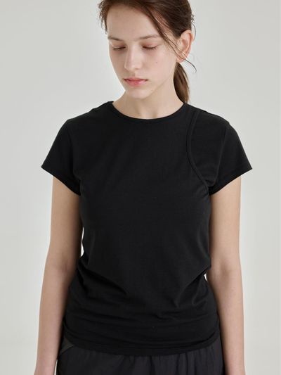 salad bowls ONE SHOULDER LAYERED T-SHIRT [BLACK]