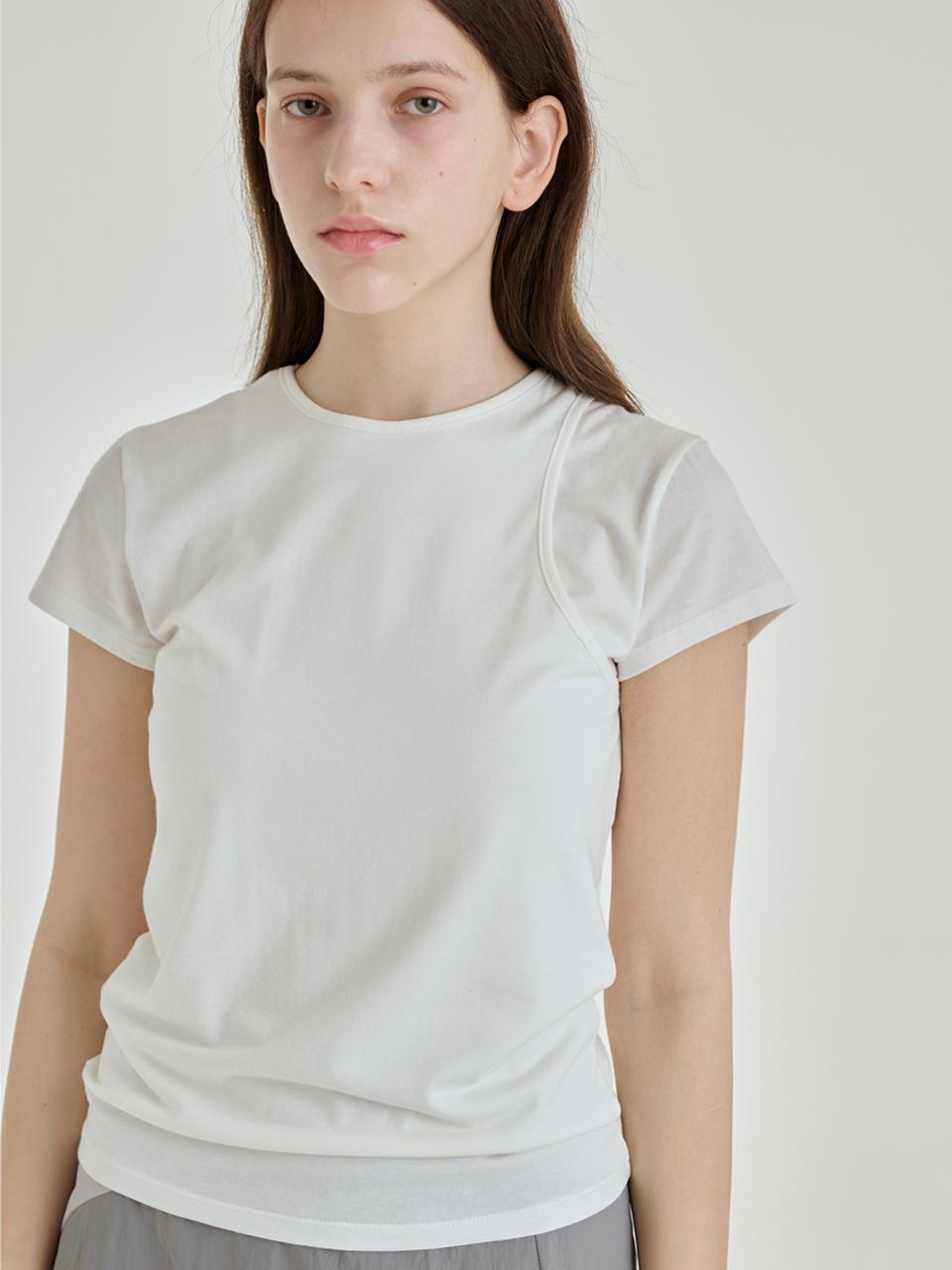 salad bowls ONE SHOULDER LAYERED T-SHIRT [IVORY]
