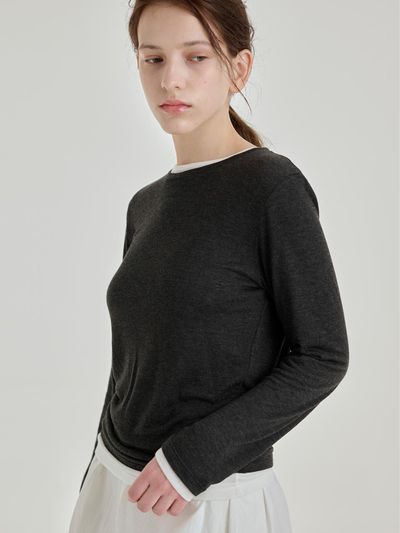 salad bowls ROUND TENCEL LAYERED T-SHIRT SET [CHARCOAL]
