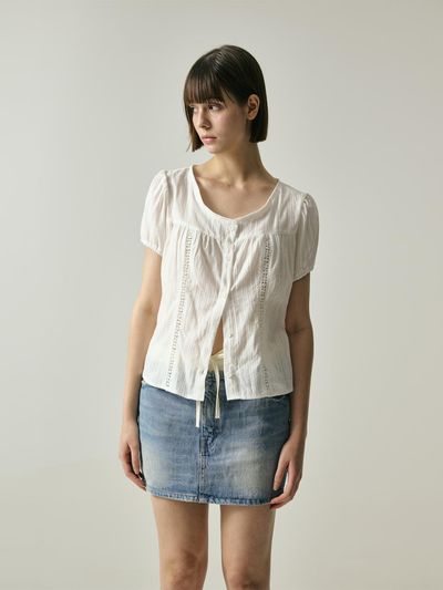 salad bowls V PUNCHING LACE BLOUCE[IVORY]
