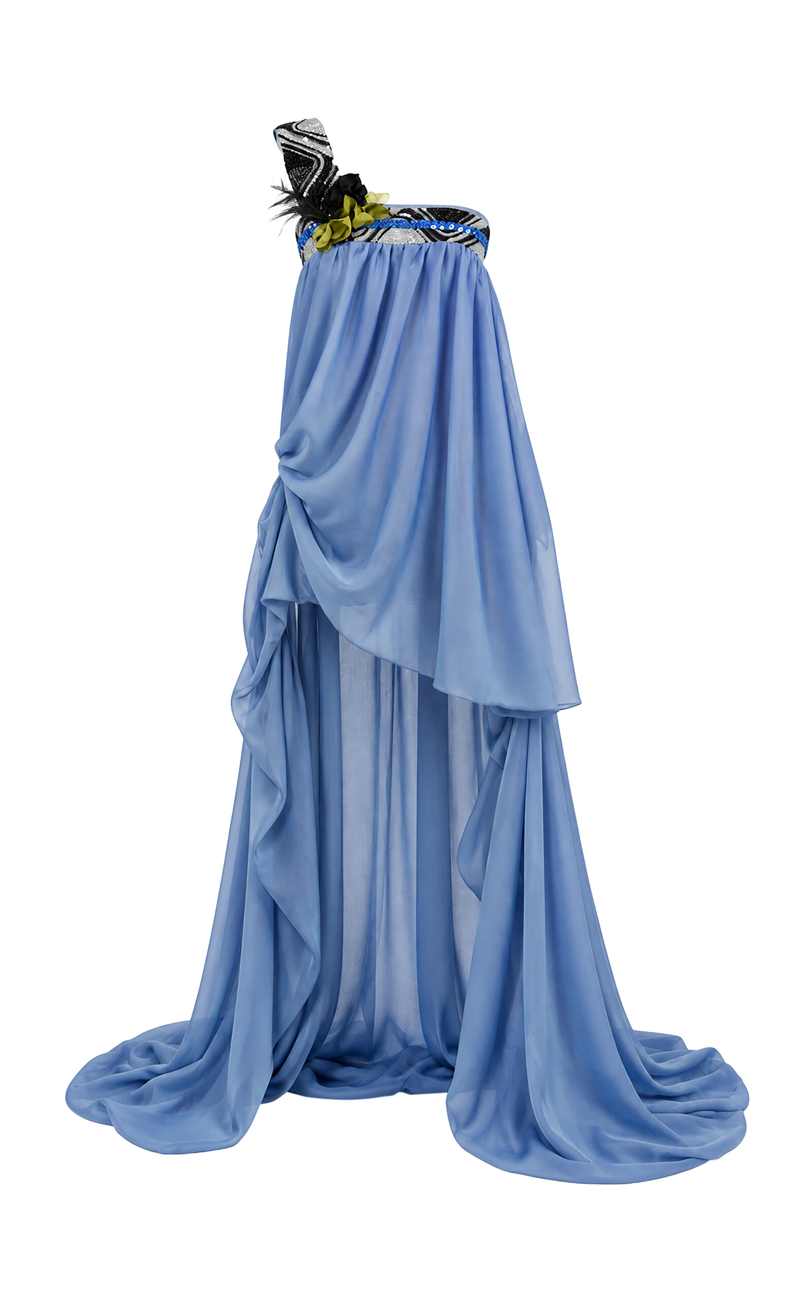 Salma Osman Salma Osman Beaded OneShoulder Draped SilkBlend Gown
