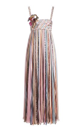 Salma Osman Salma Osman Embellished Chiffon Fringe Maxi Dress