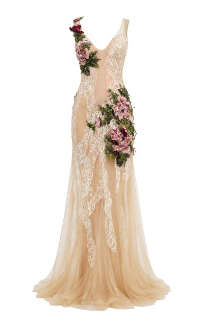 Salma Osman Salma Osman Embellished Sheer Lace Gown