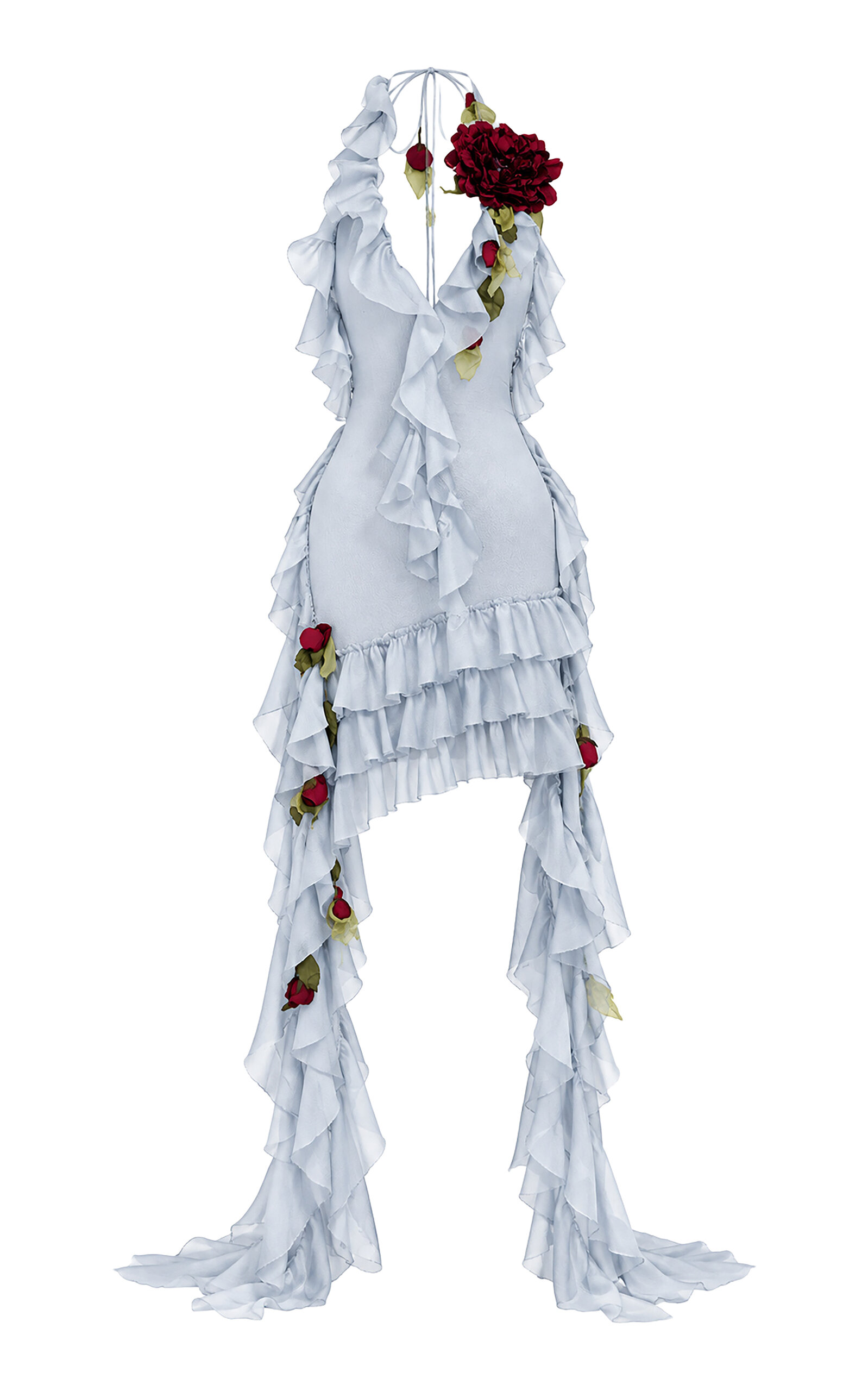 Salma Osman Salma Osman Floral Appliqué Halter Ruffle SilkBlend Gown