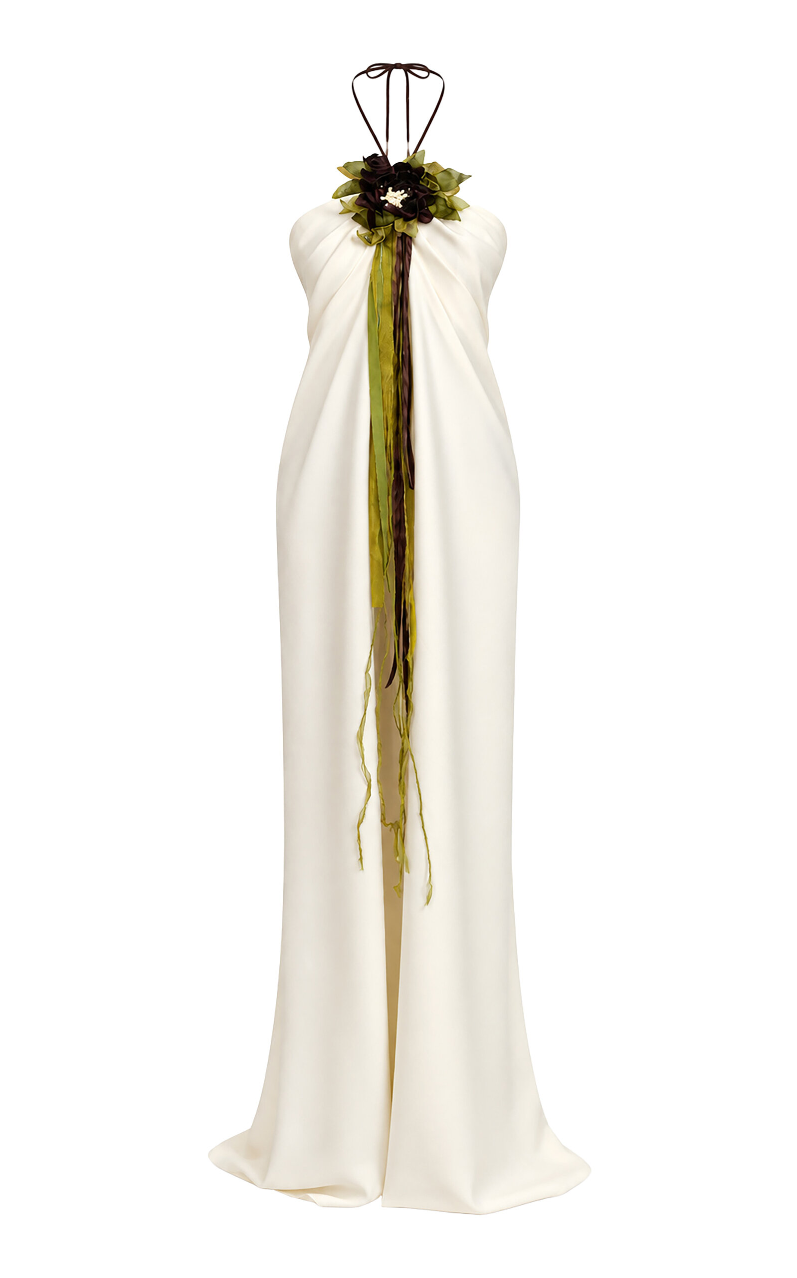 Salma Osman Salma Osman Floral Ribbon Fringe Halter Gown