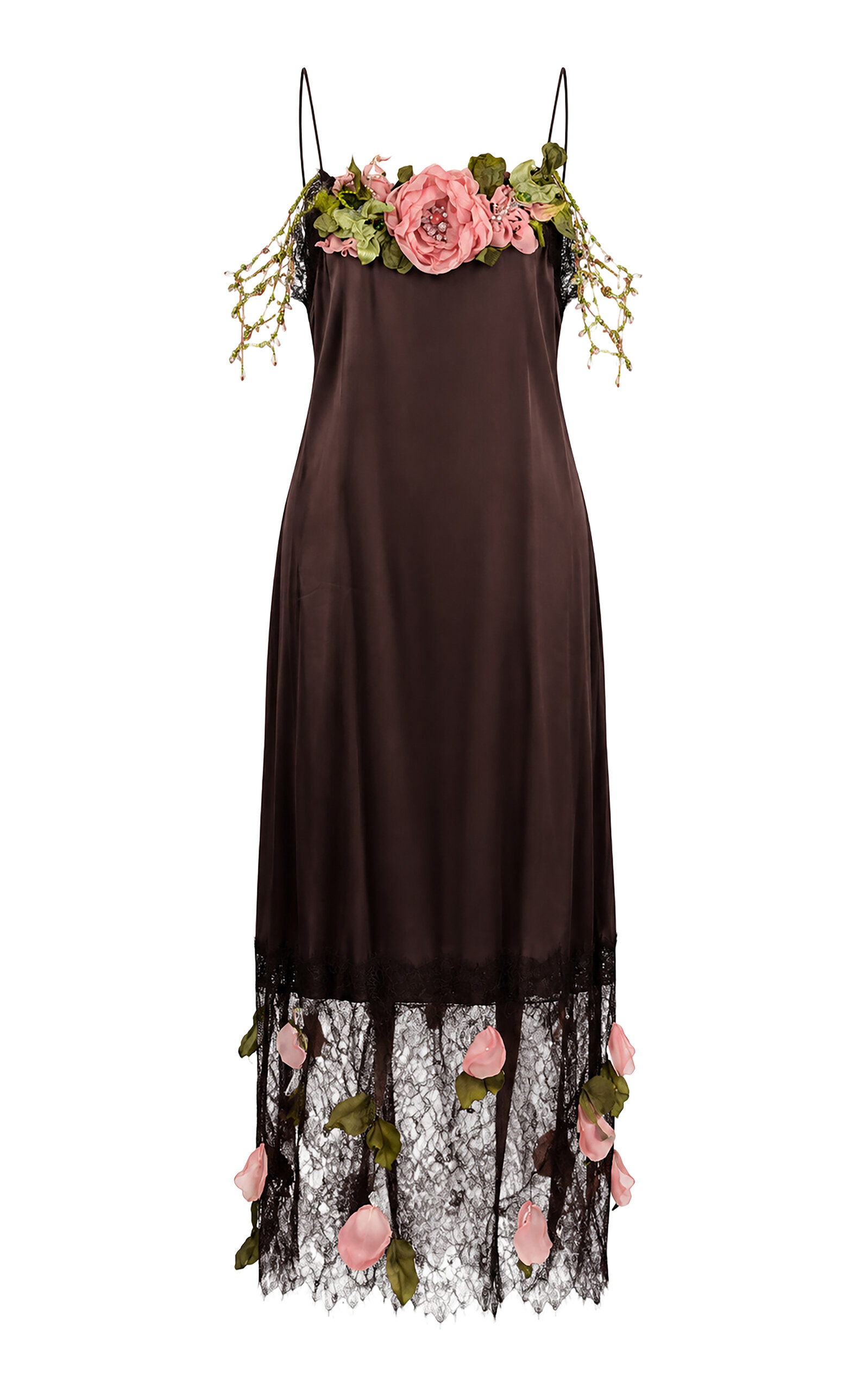 Salma Osman Salma Osman SilkBlend Floral Appliqué Slip Dress