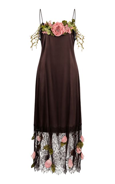 Salma Osman Salma Osman SilkBlend Floral Appliqué Slip Dress