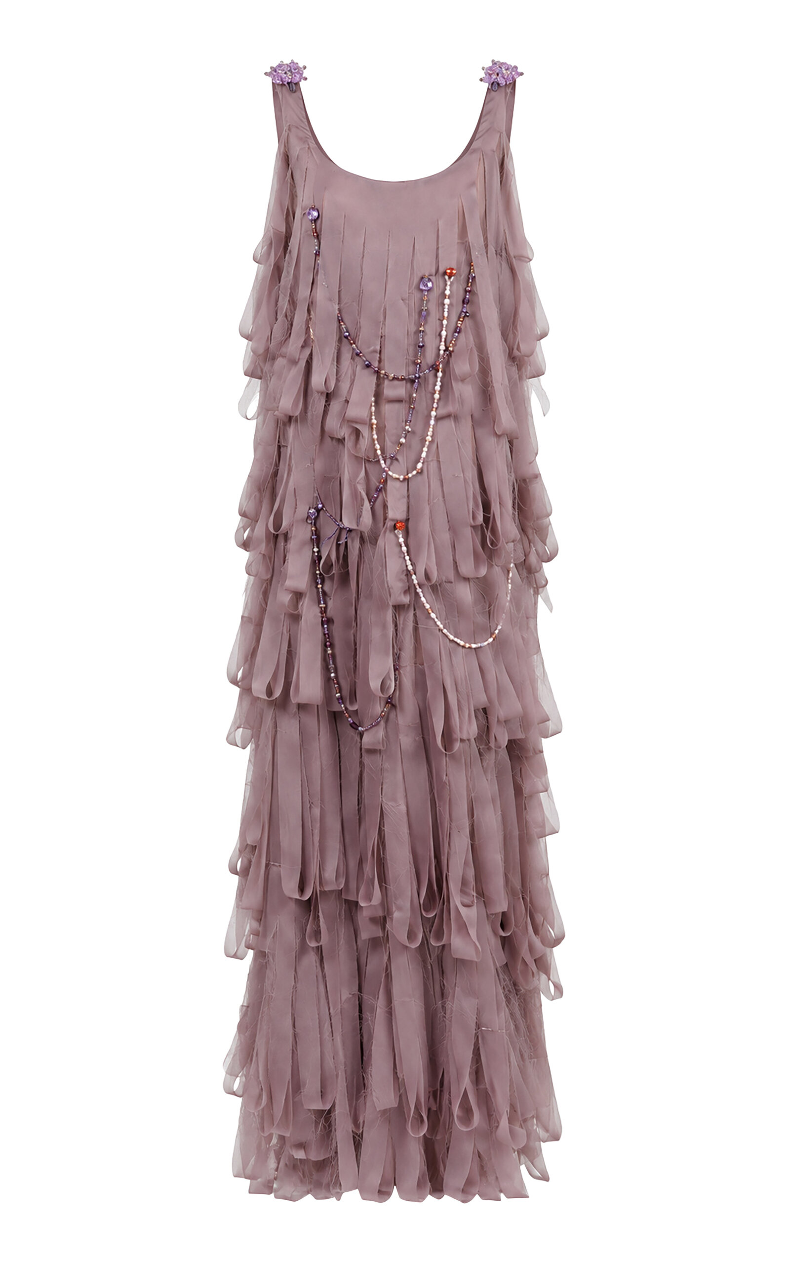 Salma Osman Salma Osman Tiered Floral Appliqué SilkBlend Gown