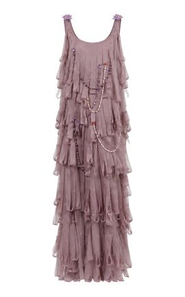 Salma Osman Salma Osman Tiered Floral Appliqué SilkBlend Gown