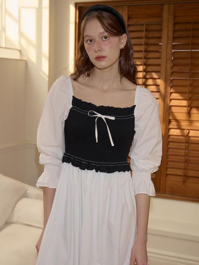SALON DE YOHN Color Block Smocking Dress