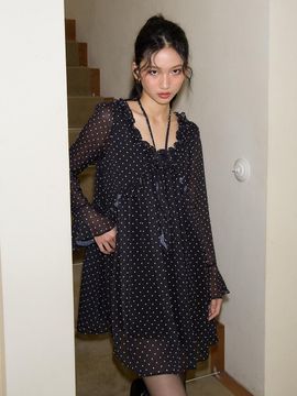 SALON DE YOHN Corsage Point Chiffon Dress_ Black
