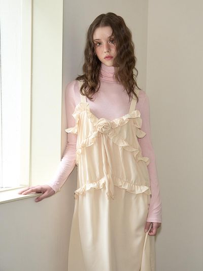 SALON DE YOHN Corsage Point Ruffle Sleeveless Dress_