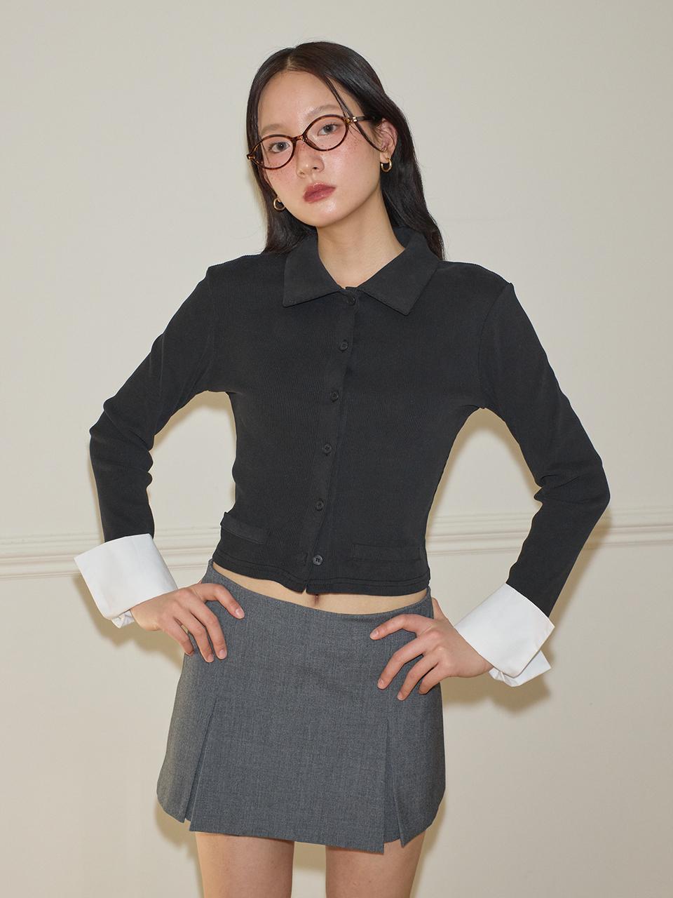 SALON DE YOHN Cuffs Collar Cardigan [Black]