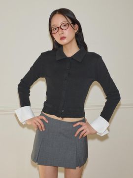 SALON DE YOHN Cuffs Collar Cardigan [Black]