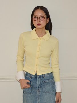 SALON DE YOHN Cuffs Collar Cardigan [yellow]