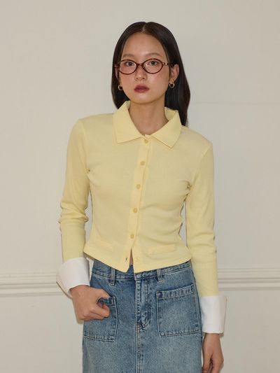 SALON DE YOHN Cuffs Collar Cardigan [yellow]