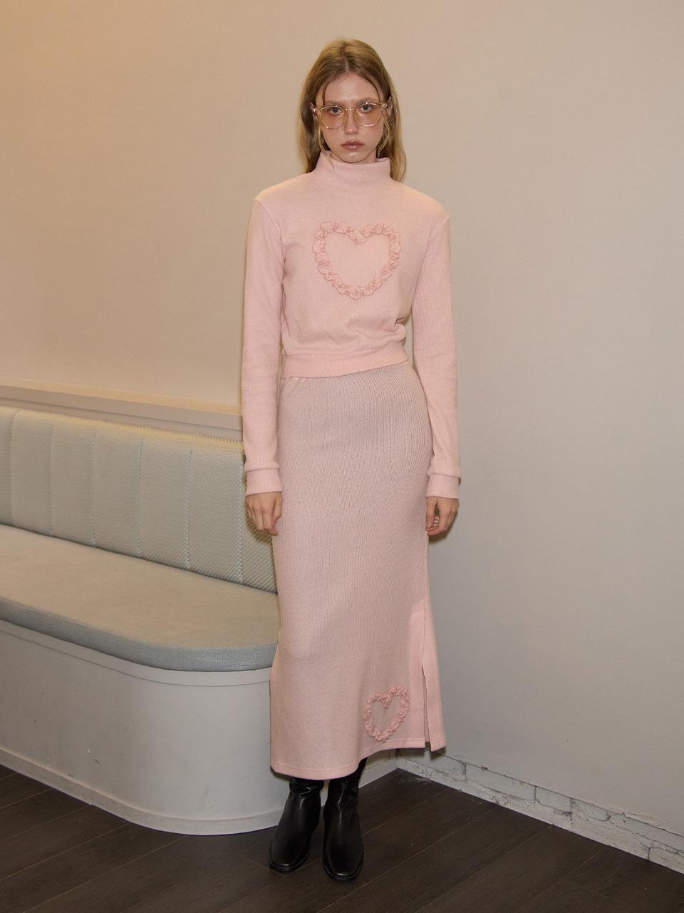 SALON DE YOHN Heart Point Knit Skirt_ Pink