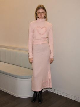 SALON DE YOHN Heart Point Knit Skirt_ Pink