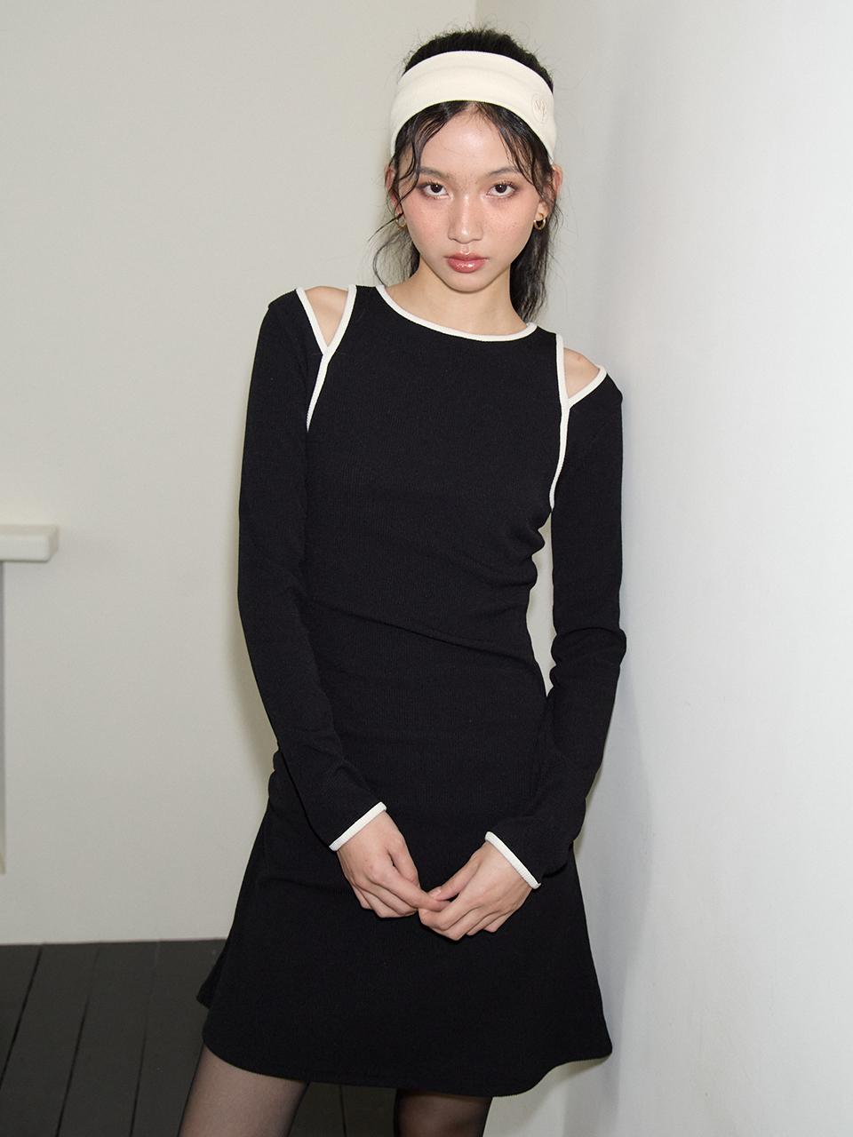 SALON DE YOHN Line Point Cut-Off Mini Dress_ Black