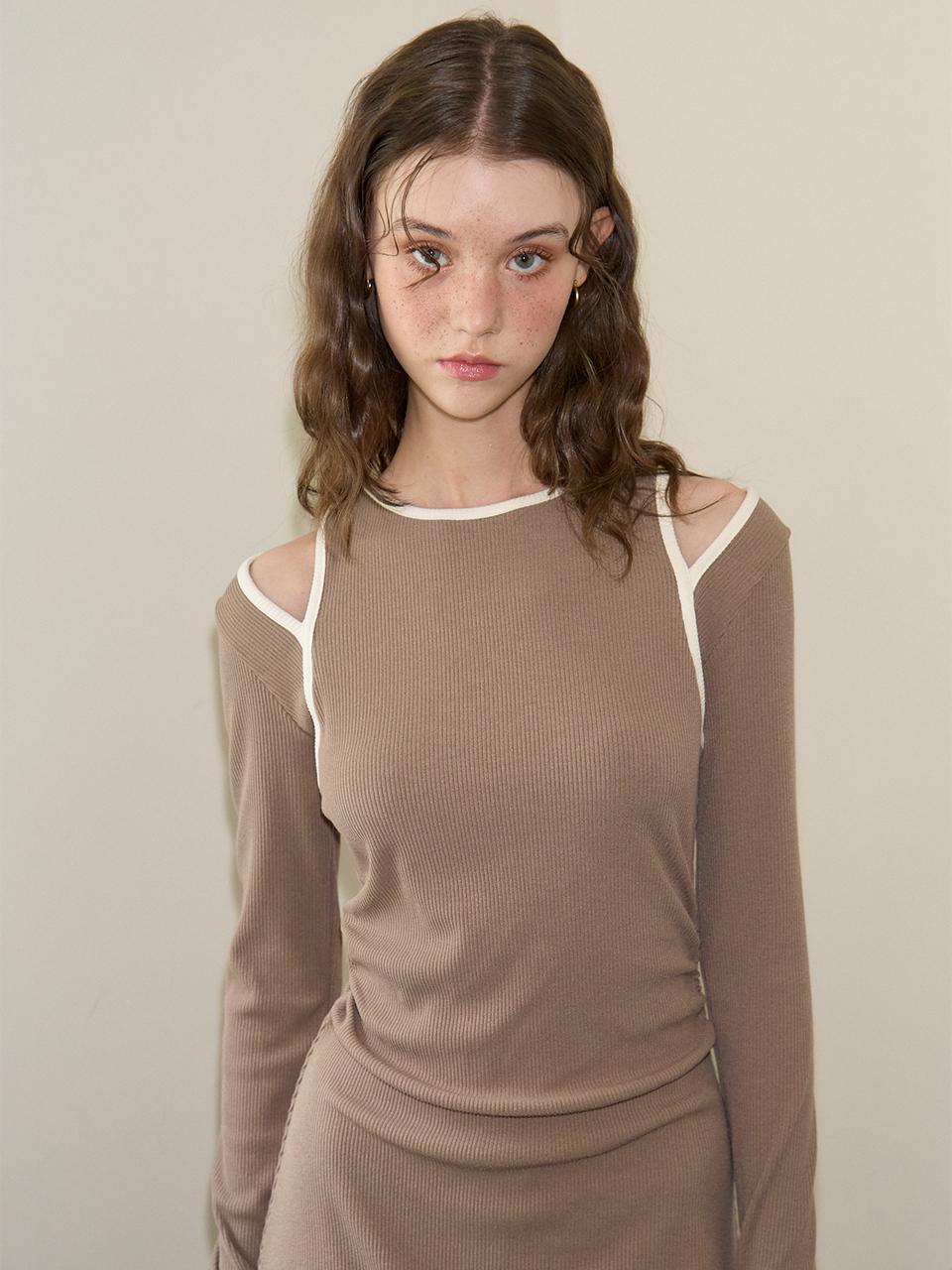 SALON DE YOHN Line Point Cut-Off Mini Dress_ Brown
