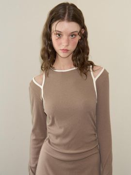 SALON DE YOHN Line Point Cut-Off Mini Dress_ Brown