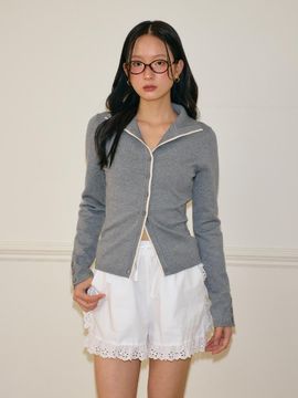 SALON DE YOHN Line Point High Neck Cardigan [Gray]
