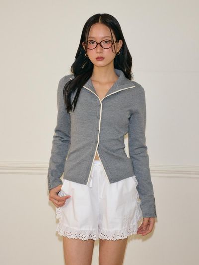 SALON DE YOHN Line Point High Neck Cardigan [Gray]